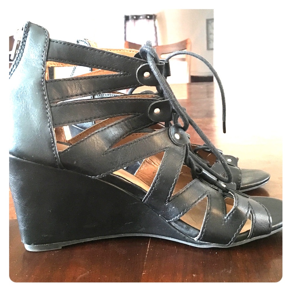 CATO Black Cage Wedges